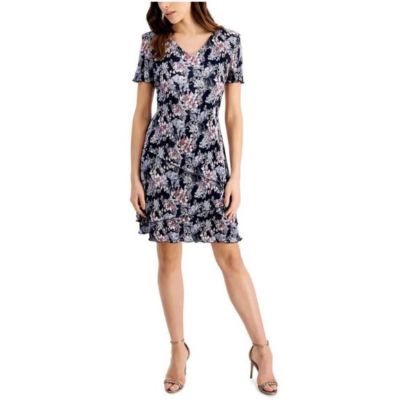 Connected Dress 10 Short Sleeve A Line Washable Colorful Floral Tiered Career - Picture 1 of 10
